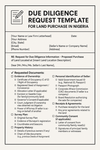 Due Diligence Request Template for Land Purchase in Nigeria